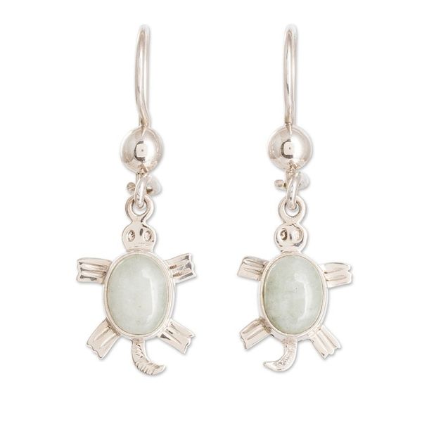 Alternate image for Sterling Silver Apple Green Jade Sea Turtle Dangle Earrings Apple Green Sea Turtle