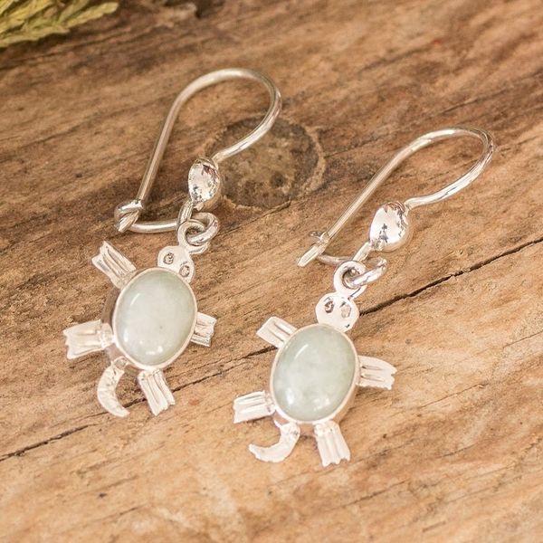 Alternate image for Sterling Silver Apple Green Jade Sea Turtle Dangle Earrings Apple Green Sea Turtle