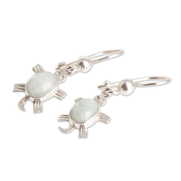 Alternate image for Sterling Silver Apple Green Jade Sea Turtle Dangle Earrings Apple Green Sea Turtle