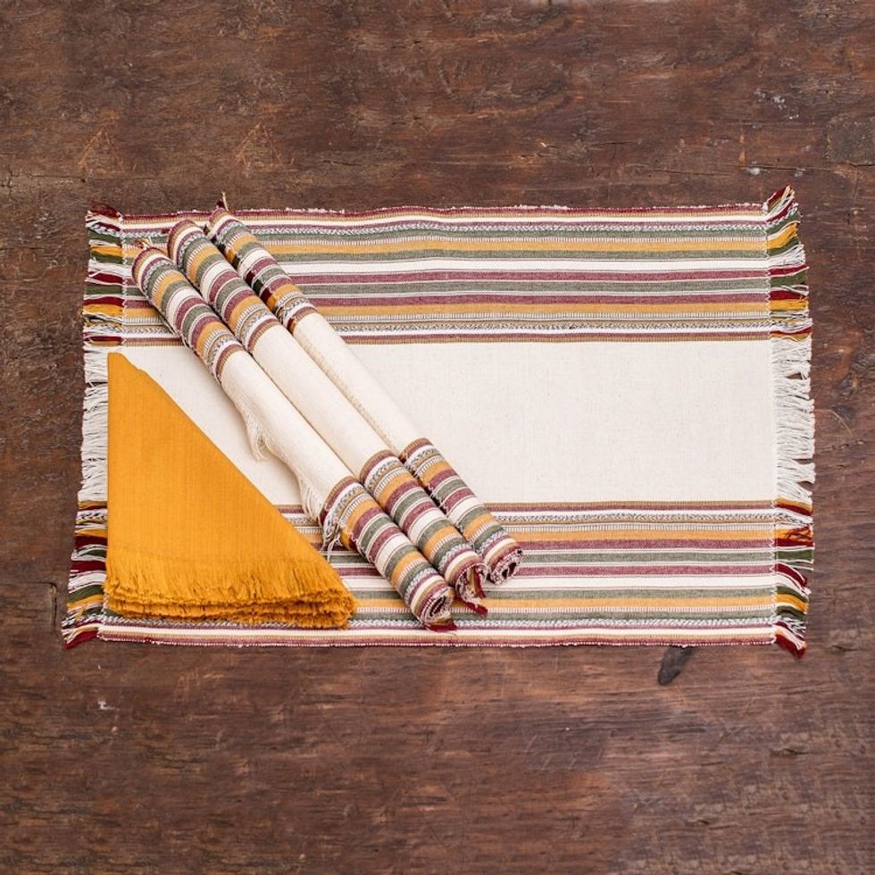 4 Striped Cotton Placemat Napkin Set Handwoven in Guatemala 'Palopo Stripes'