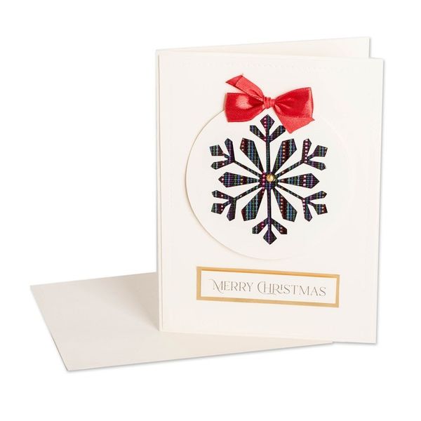 Alternate image for Handmade Red Ribbon Snowflake-Themed Christmas Greeting Card Festive Tenderness