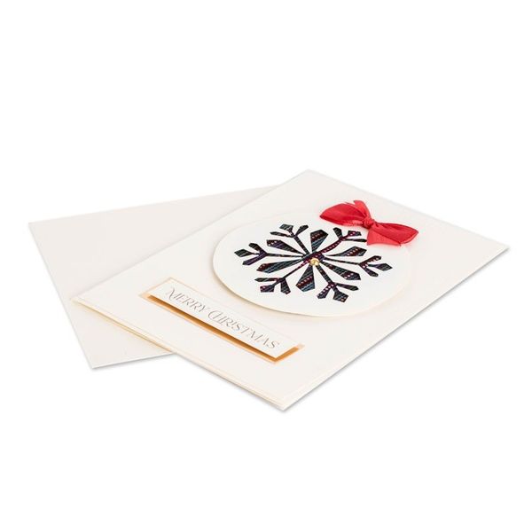 Alternate image for Handmade Red Ribbon Snowflake-Themed Christmas Greeting Card Festive Tenderness