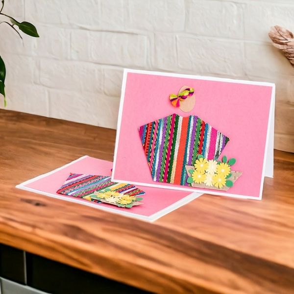 Alternate image for Pair of Pink Greeting Cards with Hand-Woven Cotton Accents Rose Spring