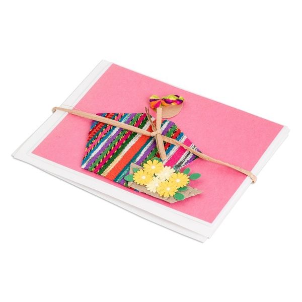 Alternate image for Pair of Pink Greeting Cards with Hand-Woven Cotton Accents Rose Spring