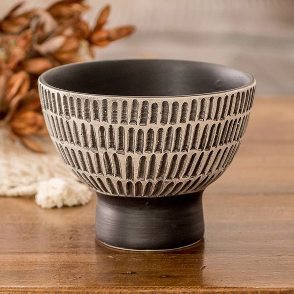 Alternate image for Ivory and Black Textured Ceramic Vase Handmade in Guatemala Harmonious Symphony in Black