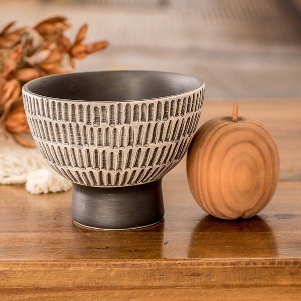 Alternate image for Ivory and Black Textured Ceramic Vase Handmade in Guatemala Harmonious Symphony in Black