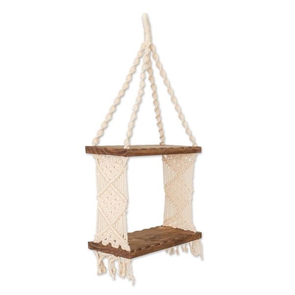 Alternate image for Geometric-Themed Macrame Cotton and Wood Hanging Shelf Boho Spiral