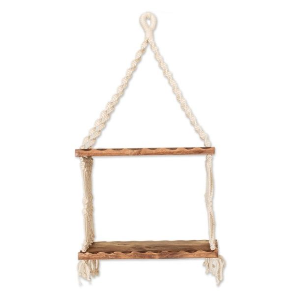Alternate image for Geometric-Themed Macrame Cotton and Wood Hanging Shelf Boho Spiral