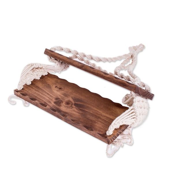 Alternate image for Geometric-Themed Macrame Cotton and Wood Hanging Shelf Boho Spiral