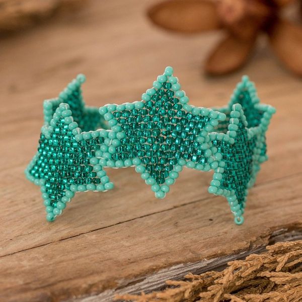 Alternate image for Aqua Turquoise Handcrafted Beaded Bracelet with Star Motif Turquoise Starlight