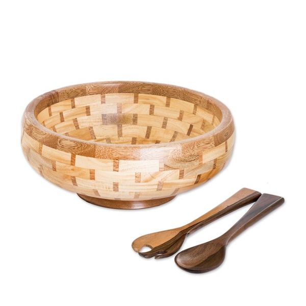 Alternate image for Eco-Friendly Reclaimed Wood Salad Bowl and Two Spoon Set Exquisite Delights