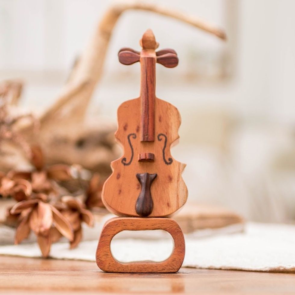 Violin Home Accent Carved from Sustainable Mahogany Wood 'Sweet Sound'