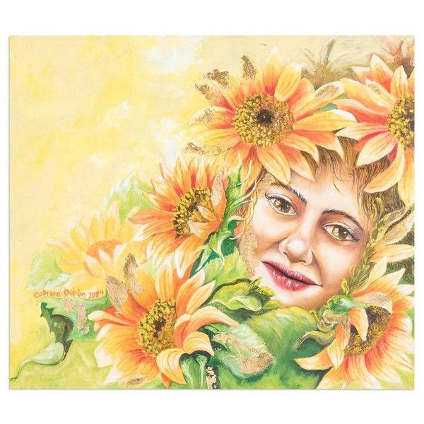Alternate image for Signed Expressionist Oil and Gold Foil Sunflower Painting Sunshine