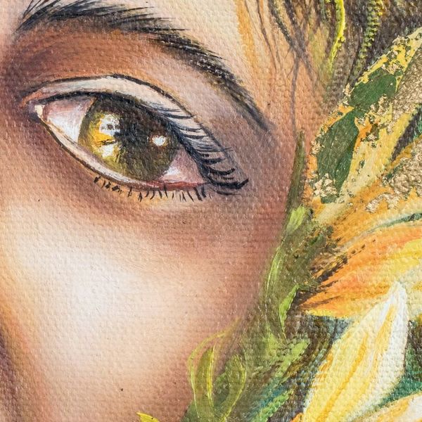 Alternate image for Signed Expressionist Oil and Gold Foil Sunflower Painting Sunshine
