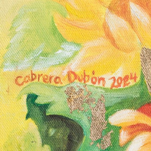 Alternate image for Signed Expressionist Oil and Gold Foil Sunflower Painting Sunshine