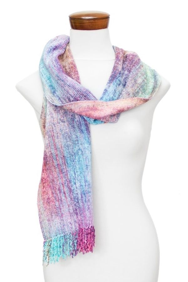 Alternate image for Handloomed Pastel-Toned Rayon Chenille Scarf with Fringes Pastel Dream