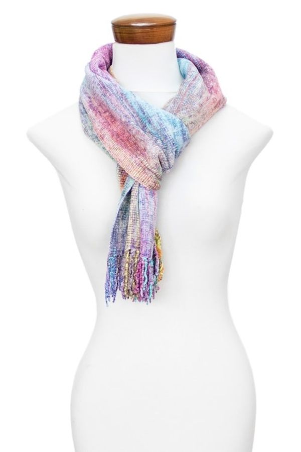 Alternate image for Handloomed Pastel-Toned Rayon Chenille Scarf with Fringes Pastel Dream