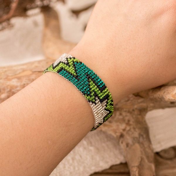Alternate image for Starry Turquoise and Green Glass Beaded Wristband Bracelet Island Blast