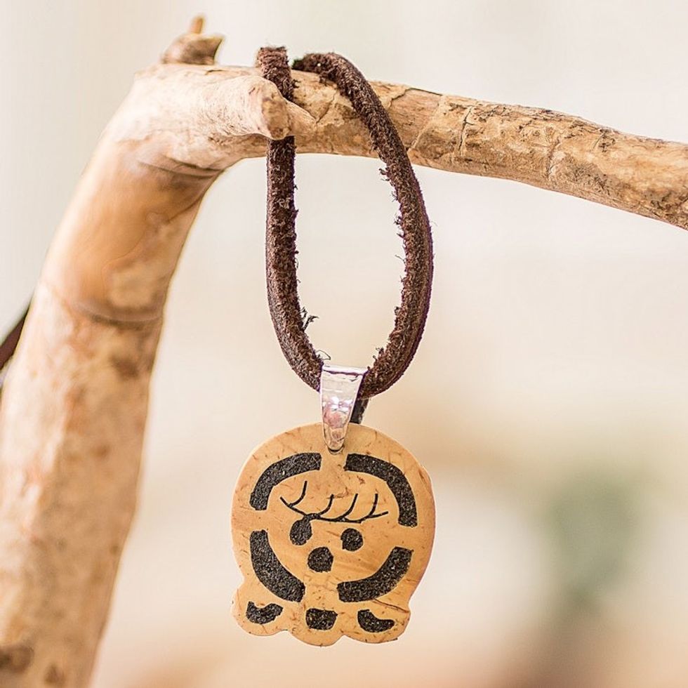 Coconut Shell and Lava Stone Ix Sign Pendant Necklace 'Maternal Earth'