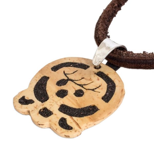 Alternate image for Coconut Shell and Lava Stone Ix Sign Pendant Necklace Maternal Earth