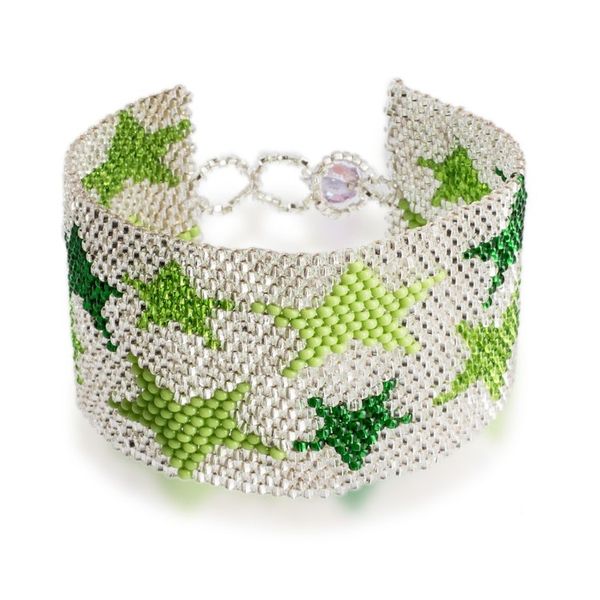 Alternate image for Green and Silver-Hued Star-Themed Beaded Wristband Bracelet Constellation in Silver