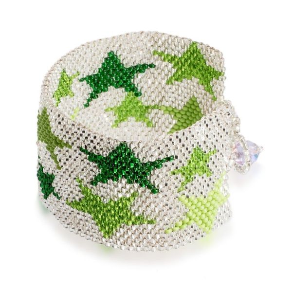 Alternate image for Green and Silver-Hued Star-Themed Beaded Wristband Bracelet Constellation in Silver