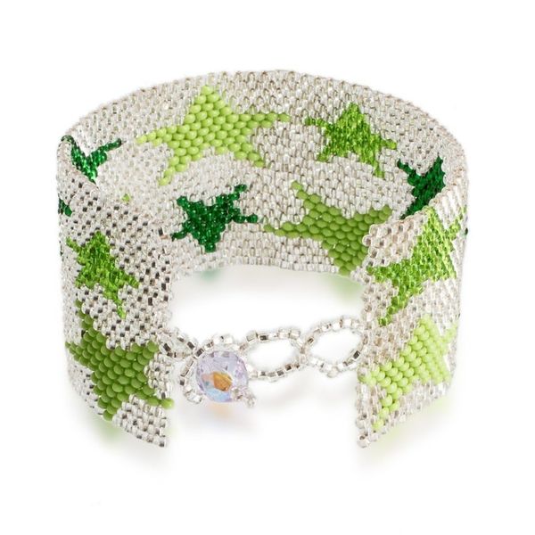 Alternate image for Green and Silver-Hued Star-Themed Beaded Wristband Bracelet Constellation in Silver