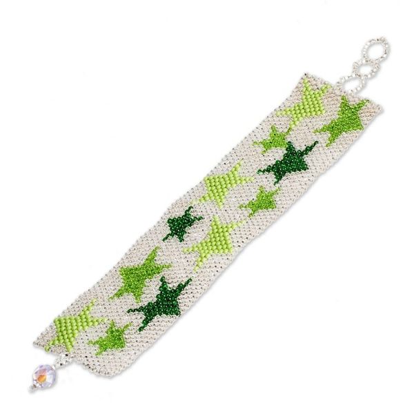 Alternate image for Green and Silver-Hued Star-Themed Beaded Wristband Bracelet Constellation in Silver