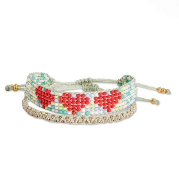 Alternate image for Set of 2 Heart Glass Beaded Friendship Wristband Bracelets Love Friendship
