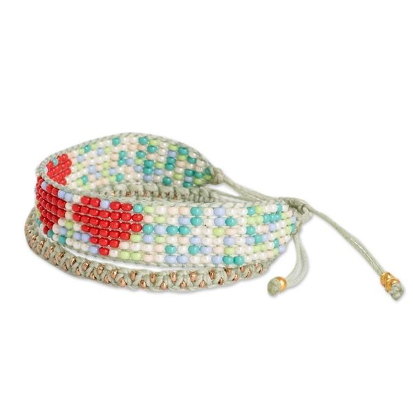 Alternate image for Set of 2 Heart Glass Beaded Friendship Wristband Bracelets Love Friendship
