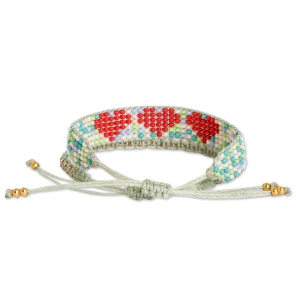 Alternate image for Set of 2 Heart Glass Beaded Friendship Wristband Bracelets Love Friendship