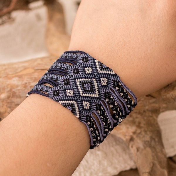 Alternate image for Artisan-Made Folk Art-Themed Grey Macrame Wristband Bracelet Grey Jewel