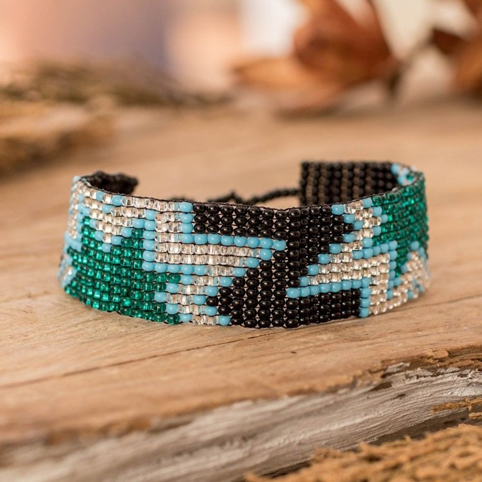 Glass Beaded Starry Wristband Bracelet in a Cool Palette 'Midnight Blast'
