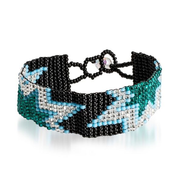 Alternate image for Glass Beaded Starry Wristband Bracelet in a Cool Palette Midnight Blast