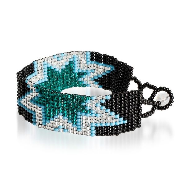 Alternate image for Glass Beaded Starry Wristband Bracelet in a Cool Palette Midnight Blast