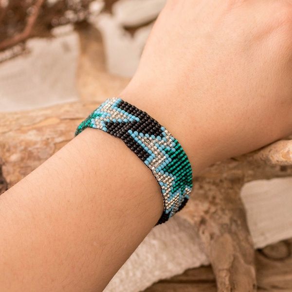 Alternate image for Glass Beaded Starry Wristband Bracelet in a Cool Palette Midnight Blast