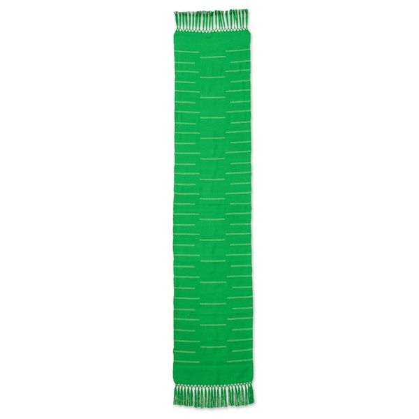 Alternate image for Handwoven Green Cotton Table Runner with Stripes Fringes Forest Victory