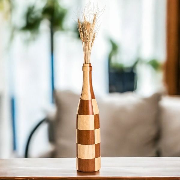 Alternate image for Bottle-Shaped Mahogany and Palo Blanco Wood Decorative Vase Sylvan Elegance