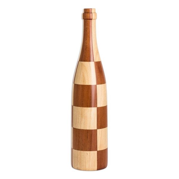 Alternate image for Bottle-Shaped Mahogany and Palo Blanco Wood Decorative Vase Sylvan Elegance