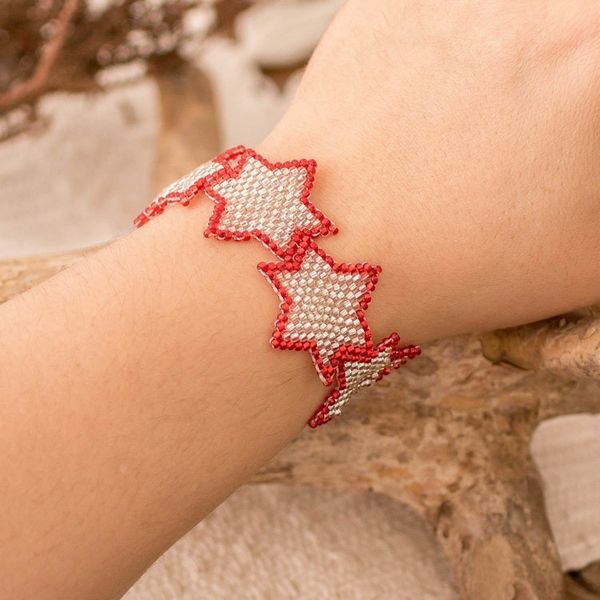 Alternate image for Red and Silver-Hued Star Beaded Bracelet from Guatemala Silver Starlight