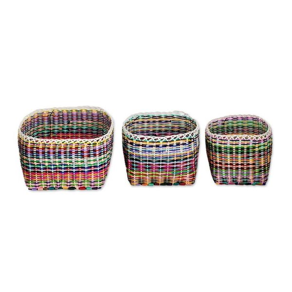 Alternate image for Set of 3 Eco-Friendly Handwoven Colorful Nesting Baskets Sustainable Organization