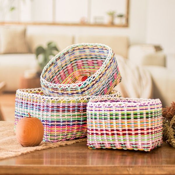 Alternate image for Set of 3 Eco-Friendly Handwoven Colorful Nesting Baskets Sustainable Organization