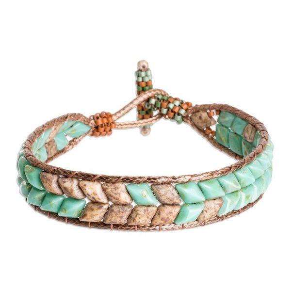 Alternate image for Handcrafted Green and Brown Glass Beaded Wristband Bracelet Paradisial Current