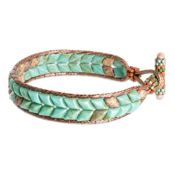 Alternate image for Handcrafted Green and Brown Glass Beaded Wristband Bracelet Paradisial Current