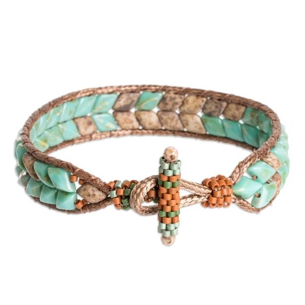 Alternate image for Handcrafted Green and Brown Glass Beaded Wristband Bracelet Paradisial Current