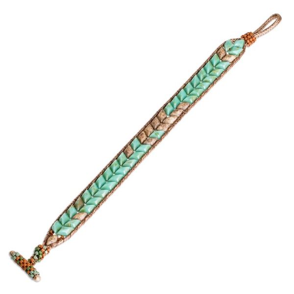 Alternate image for Handcrafted Green and Brown Glass Beaded Wristband Bracelet Paradisial Current
