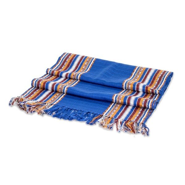 Alternate image for Handloomed Striped and Fringed Cotton Scarf from Guatemala Paths of Atitln