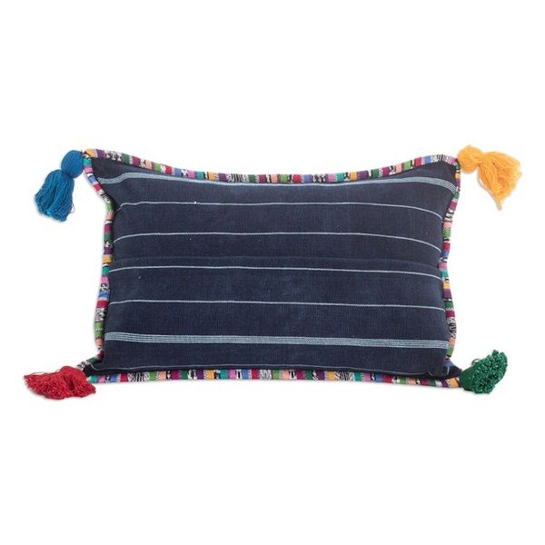 Alternate image for Handwoven Rectangular Blue Cotton Cushion Cover with Tassels Everlasting Spring