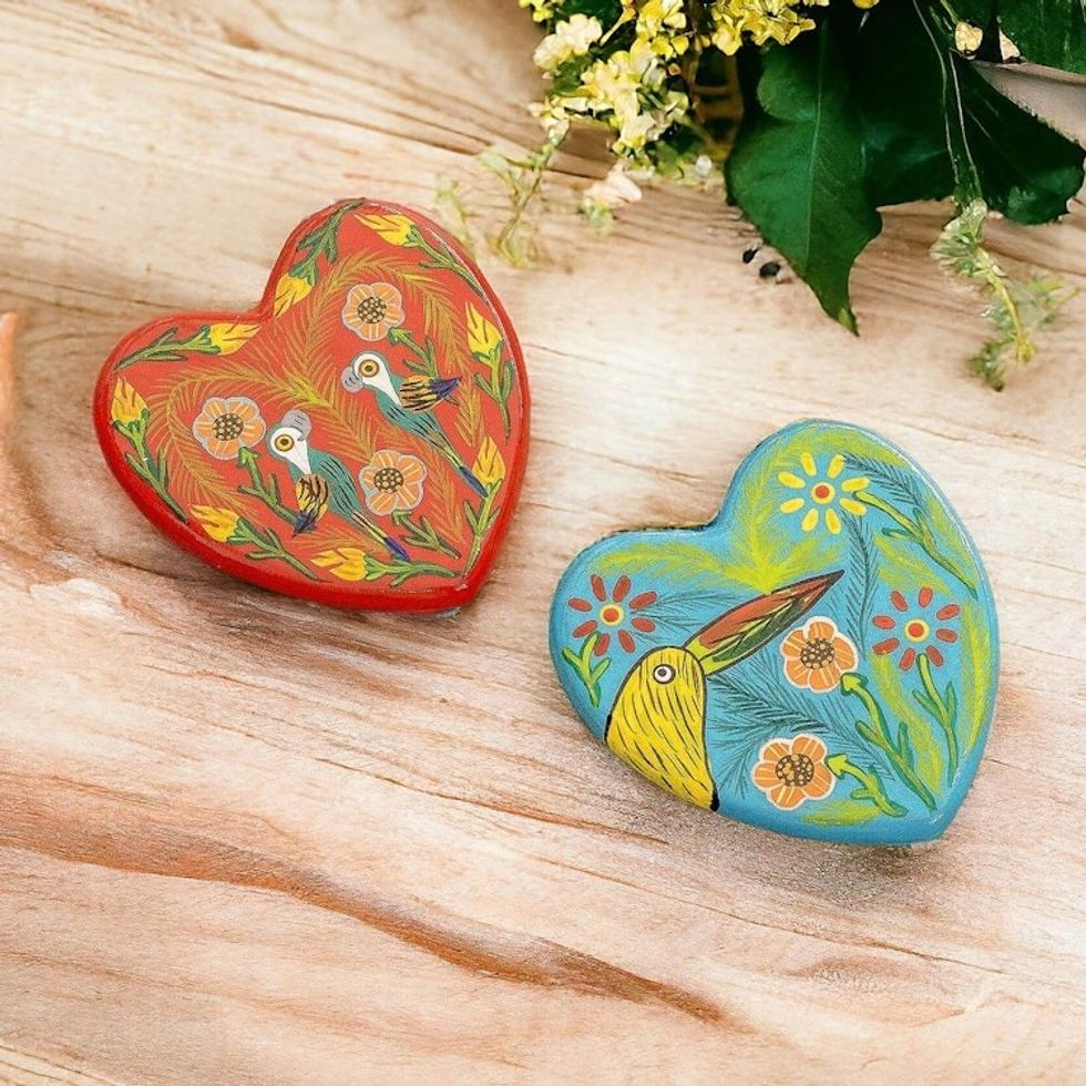 Hand-Painted Nature-Themed Assorted Heart Magnets Set of 2 'Multiple Hearts'