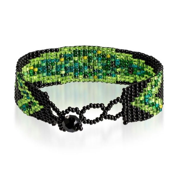 Alternate image for Glass Beaded Wristband Bracelet in Green and Black Hues Sylvan Harmony